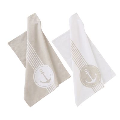 Maritimes Geschirrhandtuch im 2-er Set, weiß/beige