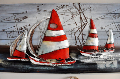 3D Holz/Metall-Bild "Segelboote auf dem Meer" 120 x 60 cm Schöne Deko