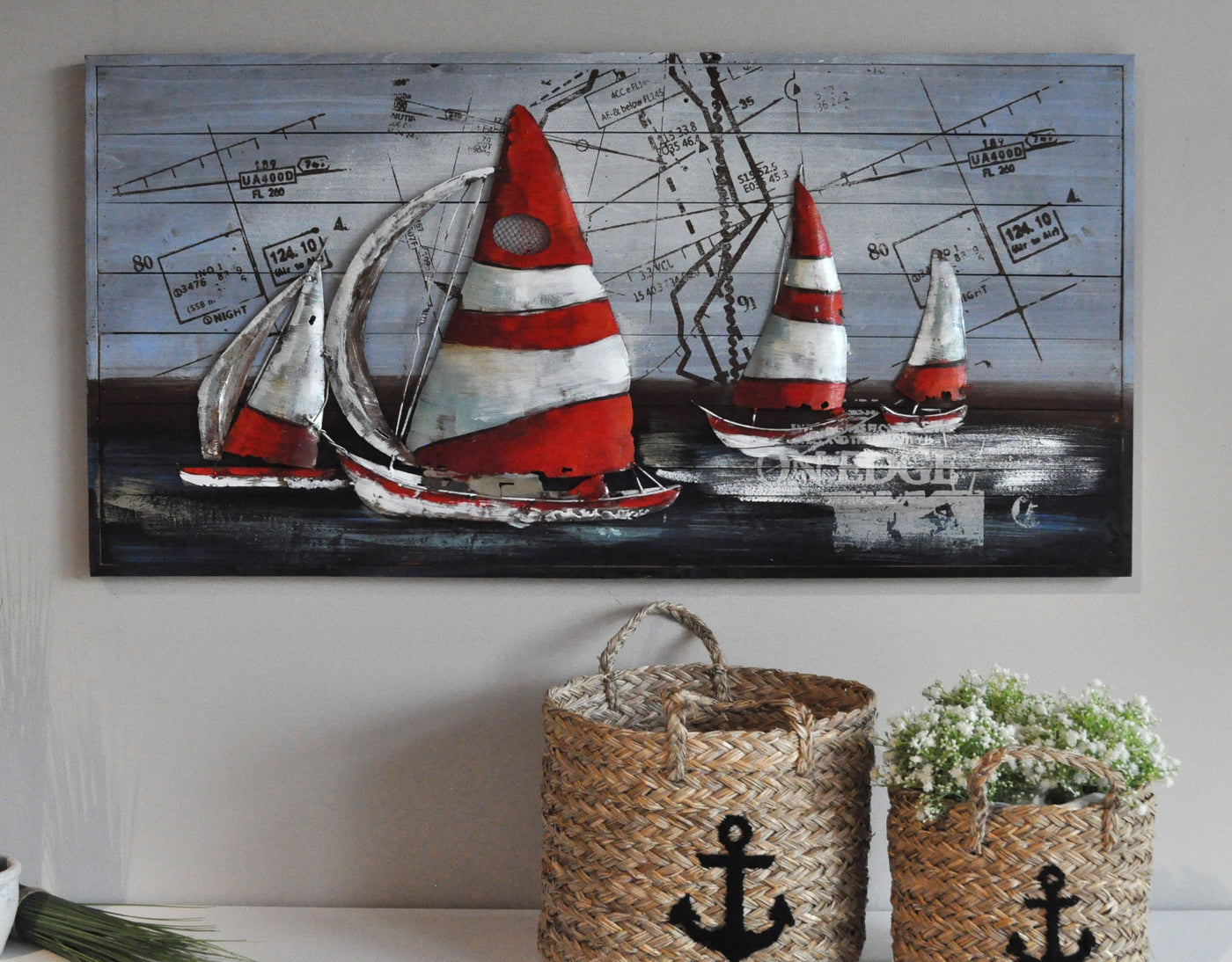 3D Holz/Metall-Bild "Segelboote auf dem Meer" 120 x 60 cm Schöne Deko