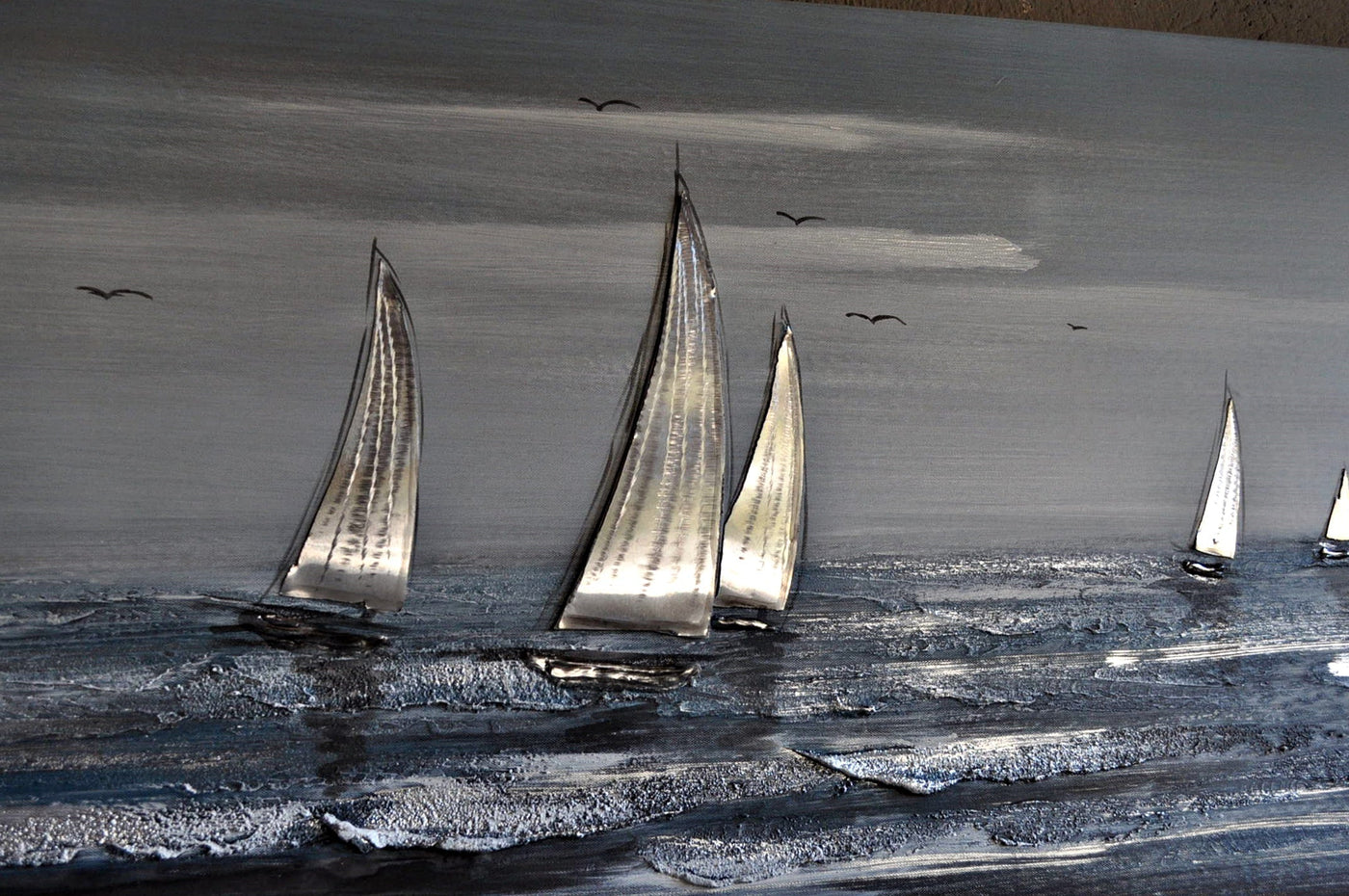 Bild Gemälde Silver Regatta mit Metall 150 x 50 cm Schöne Deko