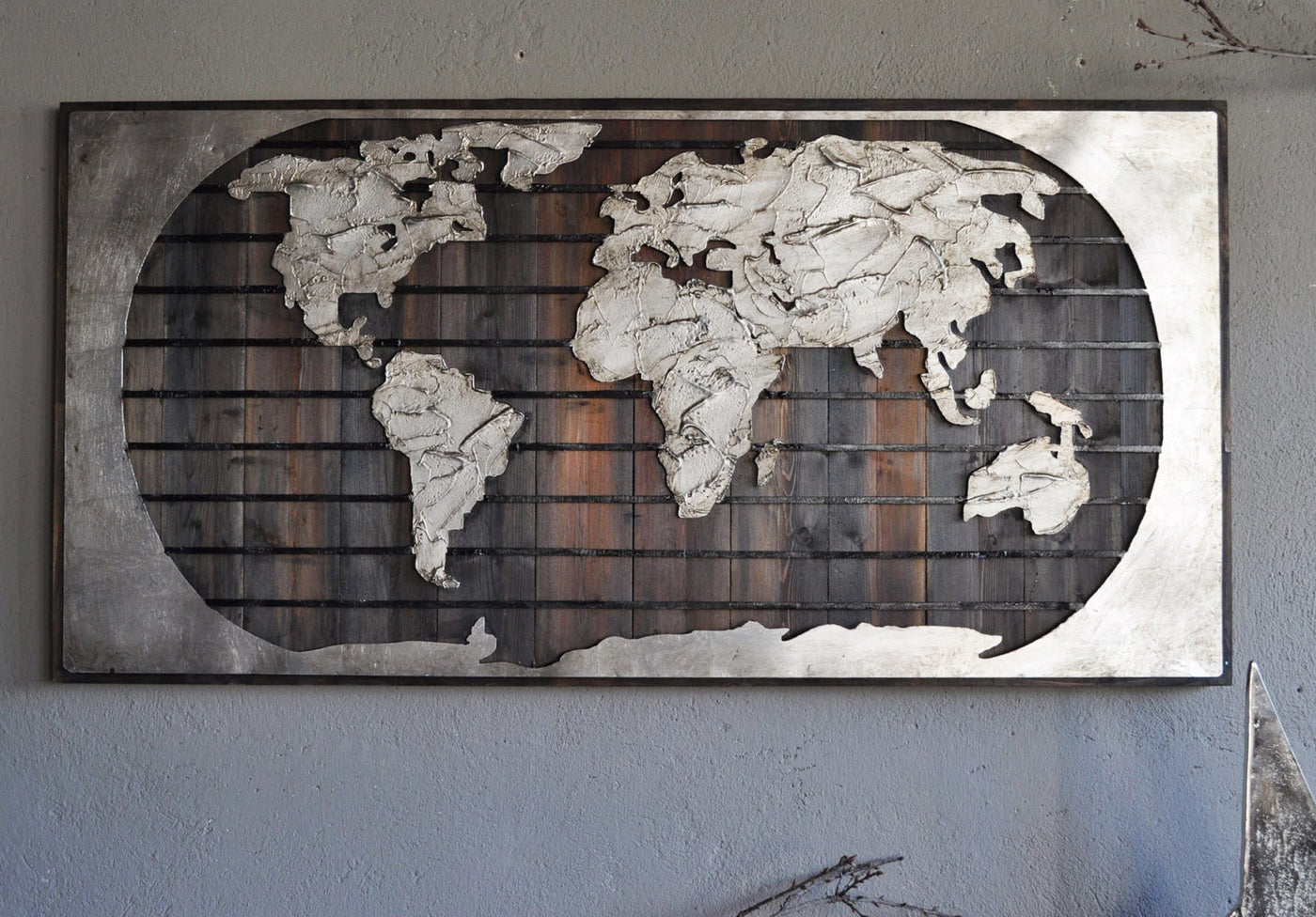 Bild Globus Weltkarte aus Metall auf Holzkern 120 x 60 cm Schöne Deko