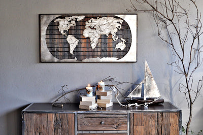 Bild Globus Weltkarte aus Metall auf Holzkern 120 x 60 cm Schöne Deko