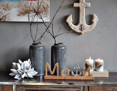 Deko-Aufsteller mit Holzschrift "Moin" und Anker Symbol aus Metall Schöne Deko