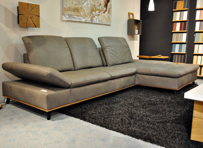 Echt Leder Sofa / Eckcouch / Lehnen verstellbar in Farbe Smoke / Echtholzsockelkante Schöne Deko