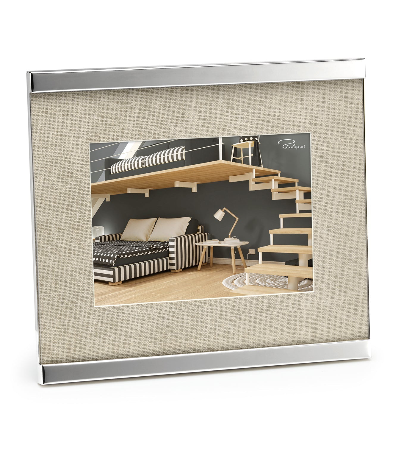 HOME Bilderrahmen von Philippi 10 x15 cm Rahmen Nickel, hochglanzpoliert, Leinenpassepartout Schöne Deko