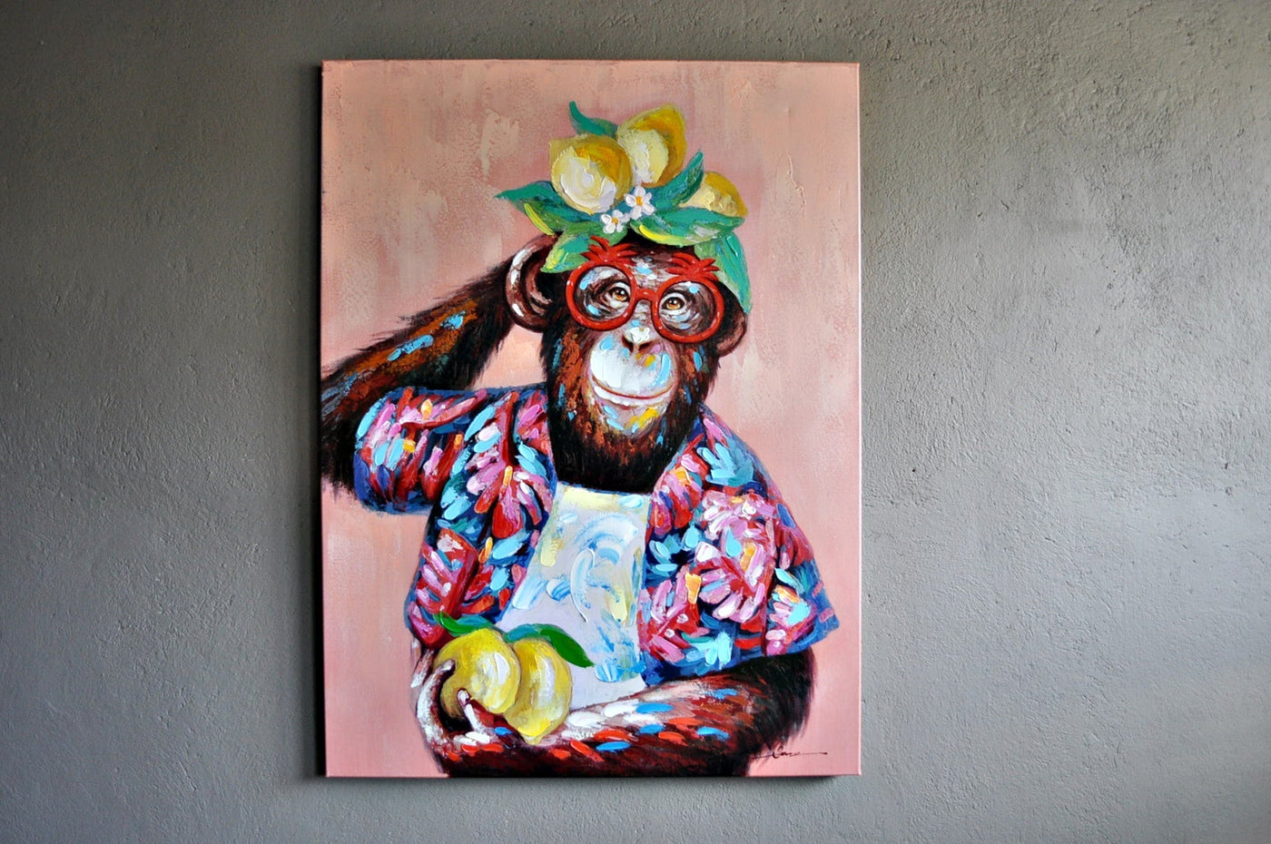 Leinwand Bild Affe mit Zitronen 90 x 120 cm Schöne Deko