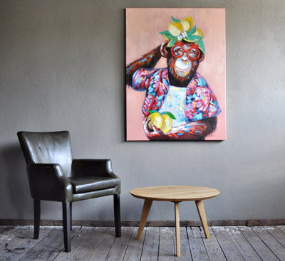 Leinwand Bild Affe mit Zitronen 90 x 120 cm Schöne Deko