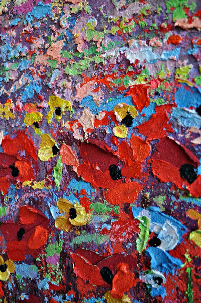 Leinwand Mohnblumen Wiese in Knallbunt 100 x 100 cm Schöne Deko