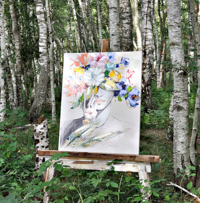 Leinwandbild "Frau Schönheit mit Blumenhut 100 x 80 cm Schöne Deko