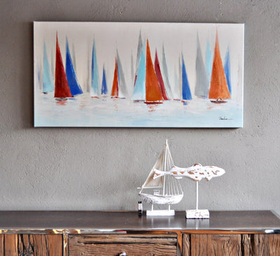 Leinwandbild " Segelboote auf dem Meer 60 x 120 cm - handgemaltes Unikat Schöne Deko