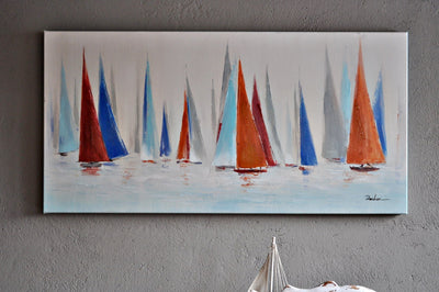 Leinwandbild " Segelboote auf dem Meer 60 x 120 cm - handgemaltes Unikat Schöne Deko