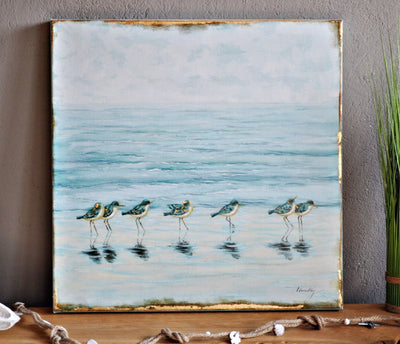 Leinwandbild Strandläufer Vögel am Meer 60 x 60 cm Schöne Deko