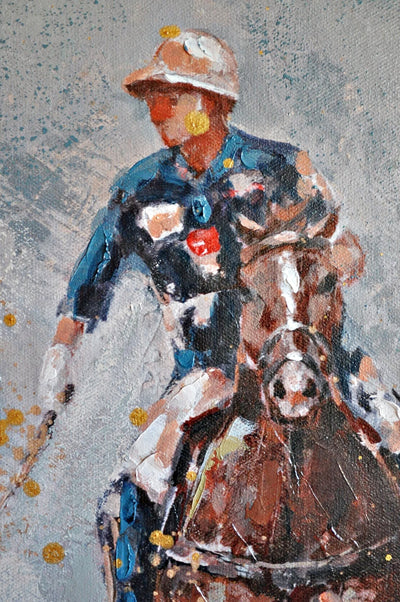 Leinwandbild gemalt Pferdebild Polo Spieler auf Pferd Schöne Deko