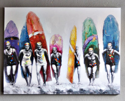 Leinwandbild gemalt "Surfer am Uferstrand Schöne Deko
