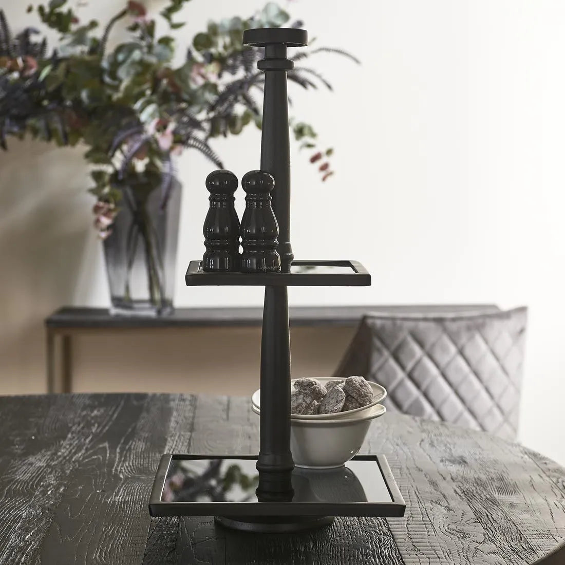 RM Etagere Glas Metall Schwarz  / H 58 cm Schöne Deko
