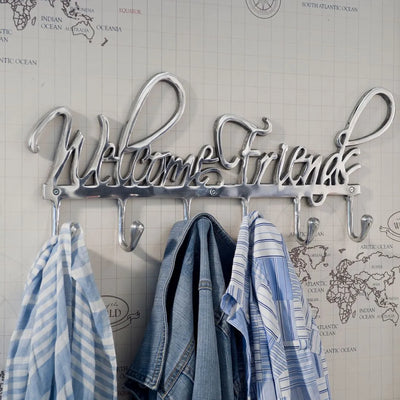 RM Garderobenhaken Welcome Friends Metall Silber Schöne Deko