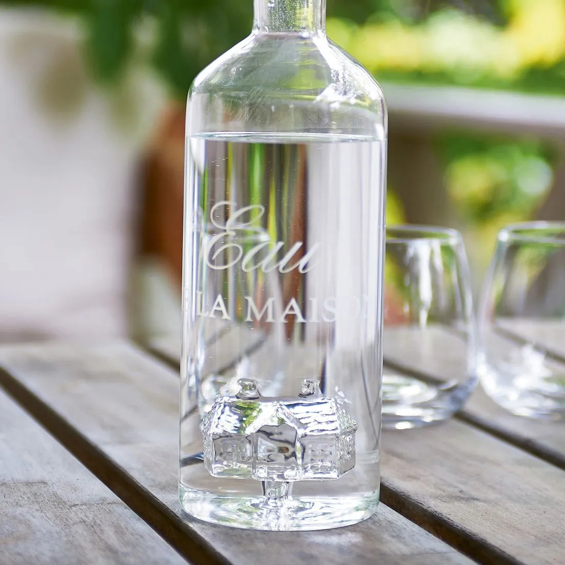 RM Karaffe Glasflasche mit Glashaus am Boden Eau De La Maison Schöne Deko