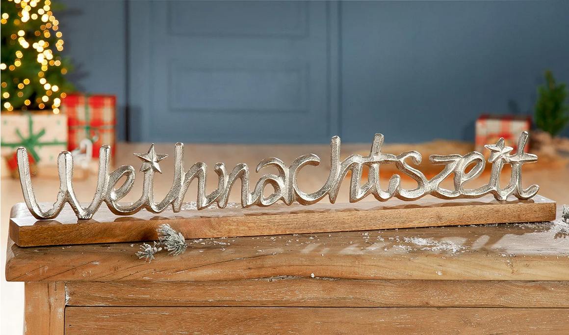 Schriftzug"Weihnachtszeit" Alu/Mangoholz 71cm