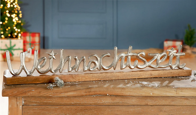 Schriftzug"Weihnachtszeit" Alu/Mangoholz 71cm