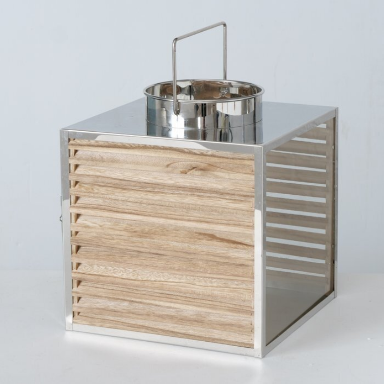 Windlicht MAL, Holz/Edelstahl