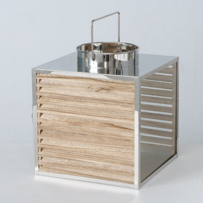 Windlicht MAL, Holz/Edelstahl