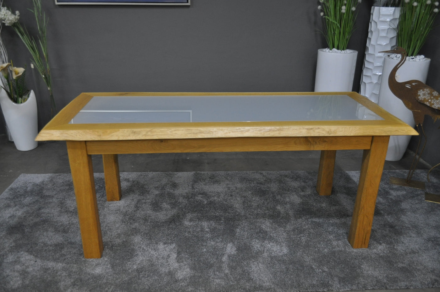 Eichetisch mit Glaseinlage