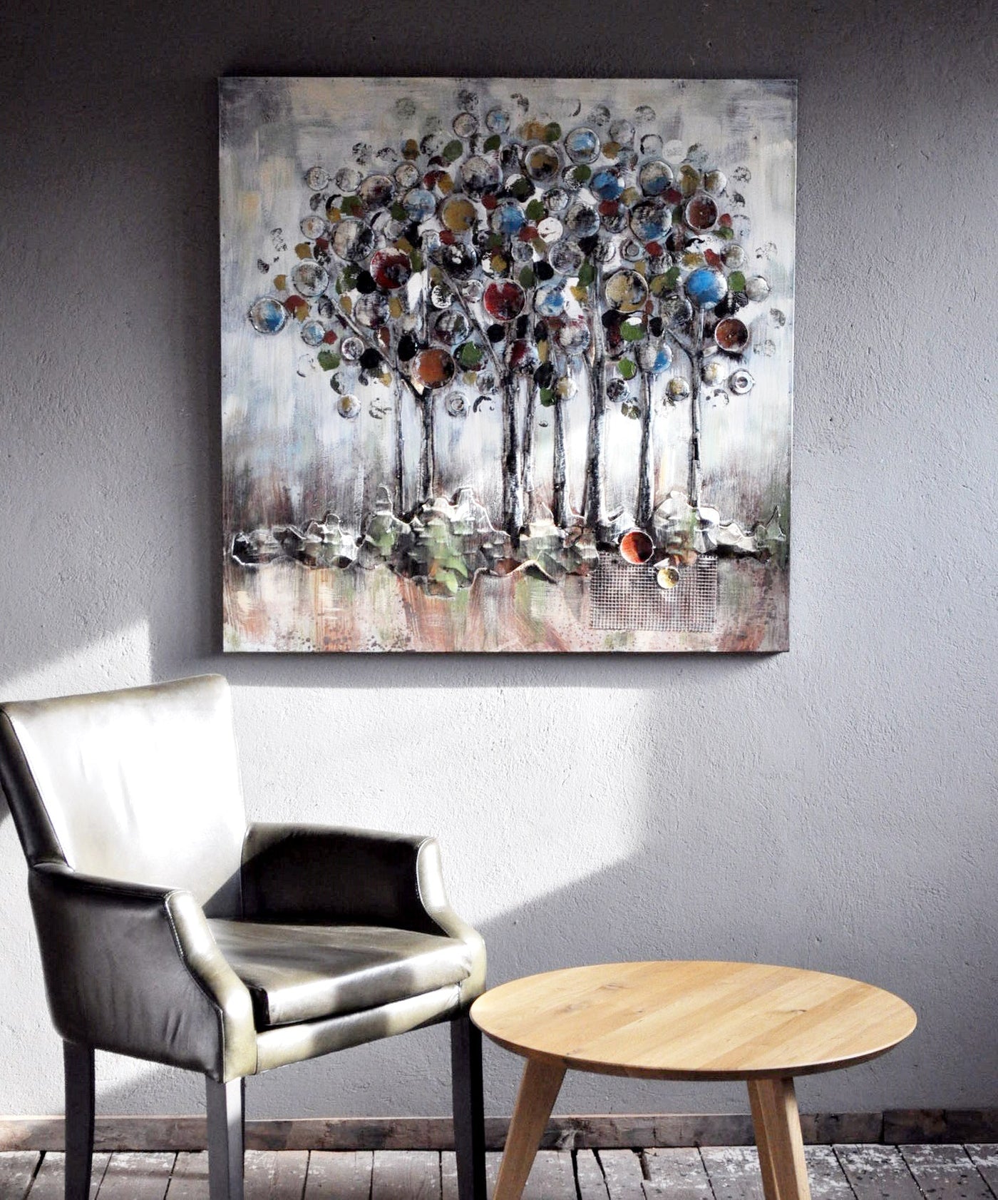Wandbild aus Metall mit Baummotiv 100 x 100 cm Schöne Deko